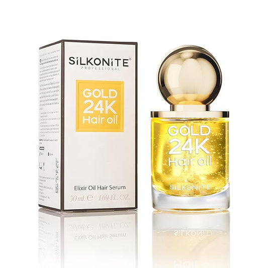 24K Gold & Argan Hair Oil Treatment – 100% Plant-Based Extract, Nourishes & Strengthens, Boosts Shine & Controls Frizz, Non-Greasy Formula for All Hair Types, 1.69 fl oz