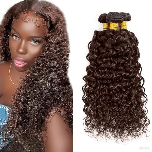 Dark Brown Water Wave Bundles Human Hair Brown Bundles 28 28 28 Inch Niegmeag Double Weft Virgin Remy Color 4 Wet and Wavy Bundle Hair Extensions For Woman