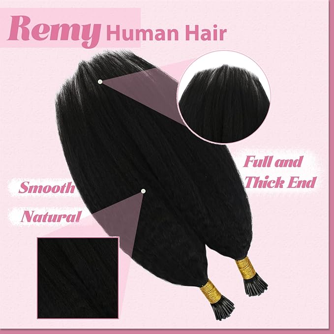 YoungSee I Tips Hair Extensions Real Human Hair Kinky 22In Itip Human Hair Extensions Kinky Straight 50g Black Cold Fusion Hair Extensions Curly Itips Hair Extensions 50s Long Lasting Hair Extensions