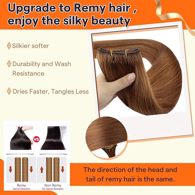 Full Shine 22 Inch Human Hair Extensions Sew In Color Copper Weft Hair Extensions Human Hair Sew In Remy Hair Invisible Real Human Hair Wefts 105G