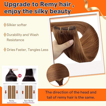 Full Shine 22 Inch Human Hair Extensions Sew In Color Copper Weft Hair Extensions Human Hair Sew In Remy Hair Invisible Real Human Hair Wefts 105G