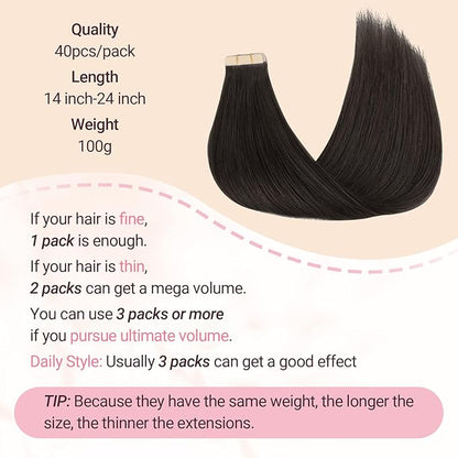 MAXITA Tape in Hair Extensions Human Hair Dark Brown 18 Inch 100g 40pcs Remy Human Hair Extensions Straight Seamless Tape in Skin Weft Extensions for Women