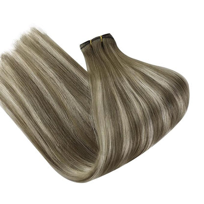 Full Shine Sew In Hair Extensions Weft Hair Extensions Human Hair Color 7/7/800 Ash Brown To Blonde Mix Brown Human Hair Sew in Extensions For Women 105G 24 Inch