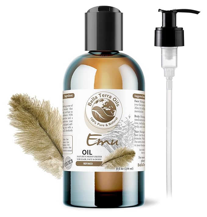 Bella Terra Oils - Emu Oil 8 oz - Celebrate the Australian Emu Heritage, Enveloped in Vitamin-rich Goodness, A Touch of Elegance for Skin
