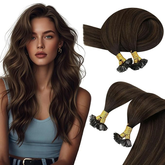 Sunny Hair Flat Tip Hair Extensions Real Human Hair Darkest Brown Ombre Medium Brown K Tip Hair Extensions Real Human Hair 20inch Ktip Extensions Human Hair Straight 50g