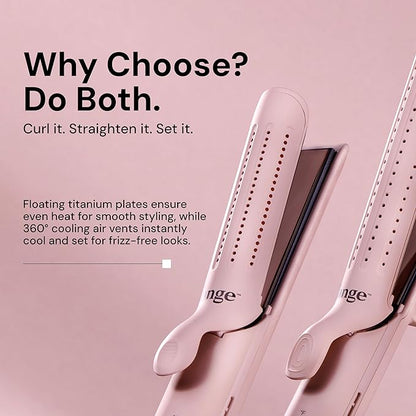 L'ANGE HAIR Le Duo Grande 360° Airflow Styler | 2-in-1 Curling Wand & Titanium Flat Iron Professional Hair Straightener and Curler with Cooling Air Vents to Lock in Style (Blush)