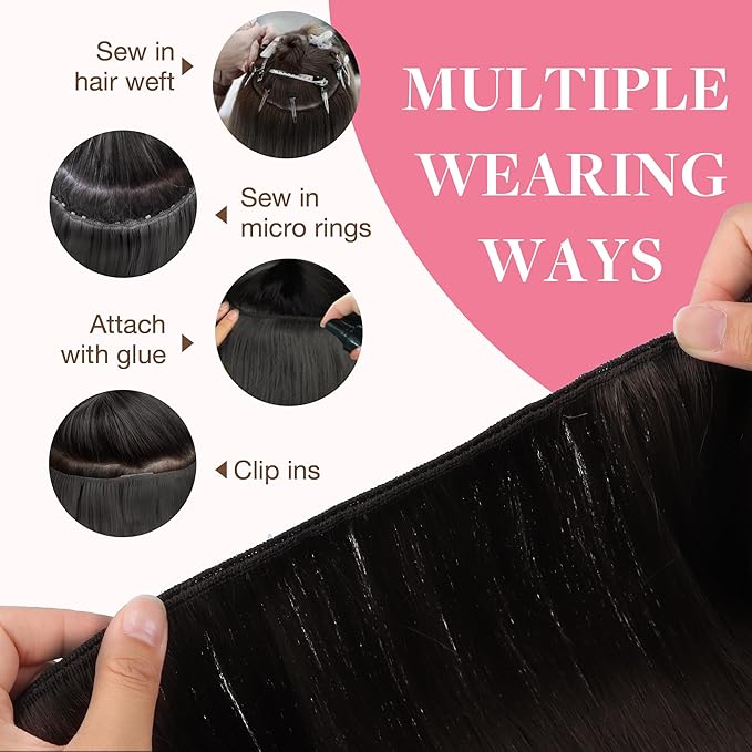 GOO GOO Sew in Hair Extensions Real Human Hair, Weft Hair Extensions Human Hair, 2A Light Brown 20inch 105g, Weft Bundles Straight Silky Remy Hair