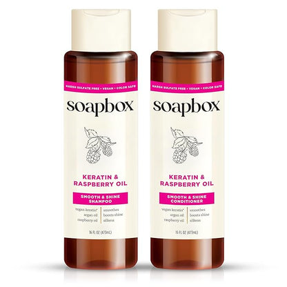 Soapbox Shine Boosting Keratin Shampoo & Conditioner Set with Argan Oil, Pack of 2 Harsh Sulfate & Paraben Free, Silicone Free, Color Safe, and Vegan Hair Products, 16 Ounces Each