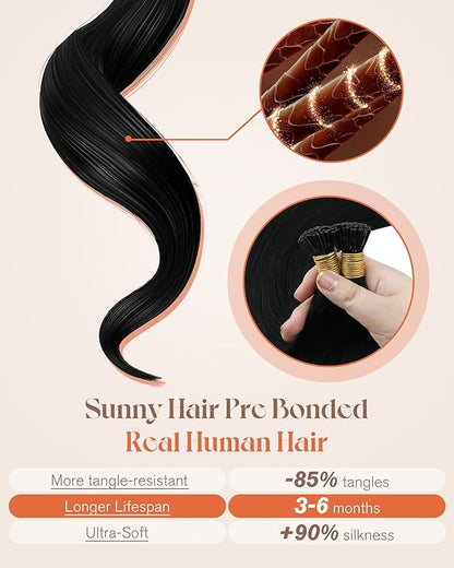 Sunny Hair I Tip Hair Extensions Jet Black 26inch Itip Human Hair Extensions Black I Tips Hair Extensions Human Hair Natural Hair Extensions I Tips Long Straight Hair Add length Itips 50g