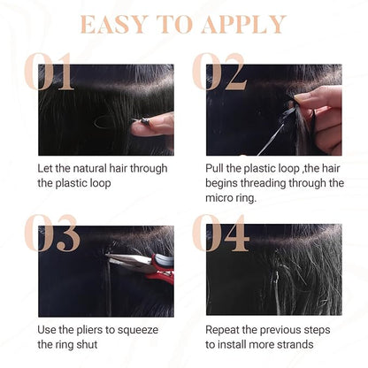 MAXITA Microlink Hair Extensions Human Hair Dark Brown Micro Bead Hair Extensions Virgin Human Hair, 50g/50 Strands/Pack, 22 In