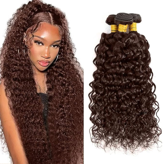 #4 Brown Bundles Human Hair Water Wave Bundles 28 28 28 Inch Human Hair Weave 3 Bundle Unprocessed Brazilian Virgin Hair Chocolate Brown Deep Curly Human Hair Extensions 50 Grams/Bundle