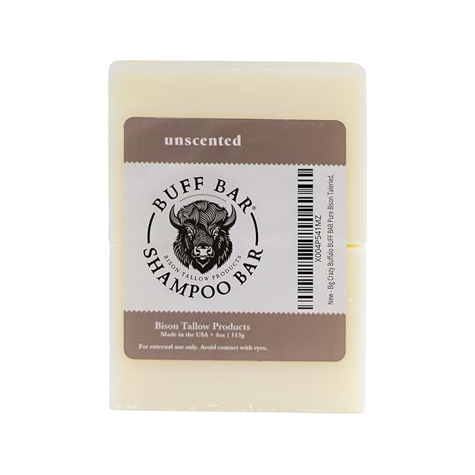 BUFF BAR Pure Bison Tallow Buff Shampoo Bar, Unscented, (2 pack) - Cleans, Moisturizes, Naturally Derived, No Dyes, No Chemicals, No Preservatives