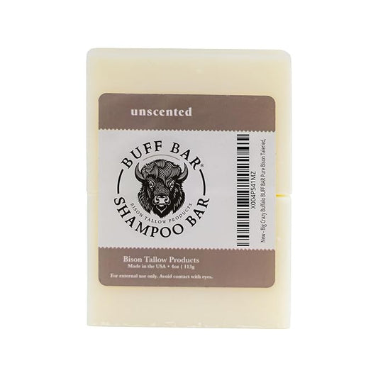 BUFF BAR Pure Bison Tallow Buff Shampoo Bar, Unscented, (2 pack) - Cleans, Moisturizes, Naturally Derived, No Dyes, No Chemicals, No Preservatives