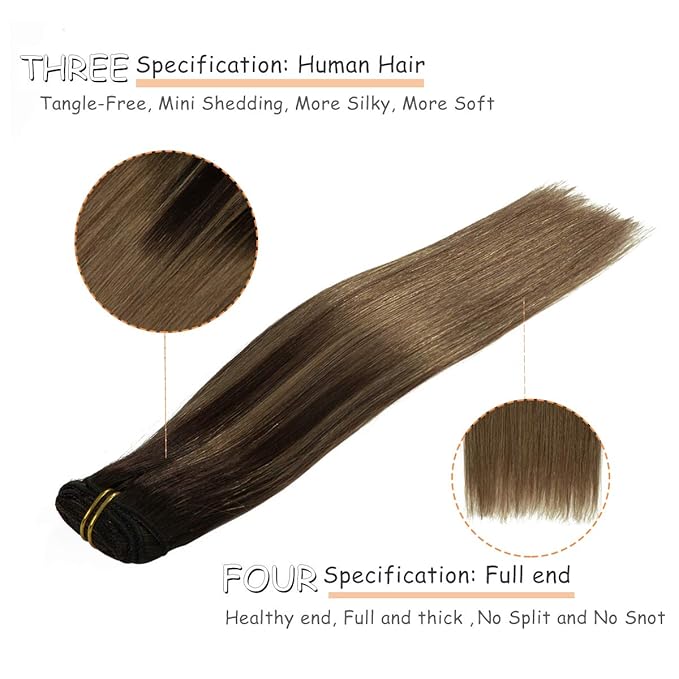 Caliee Clip in Hair Extensions Human Hair 20Inch B2/6 Darkest Brown Fading to Chestnut Brown Hair Long Straight Soft Silky Double Weft 7Pcs 140g Human Hair Extensions Clip in Extensions
