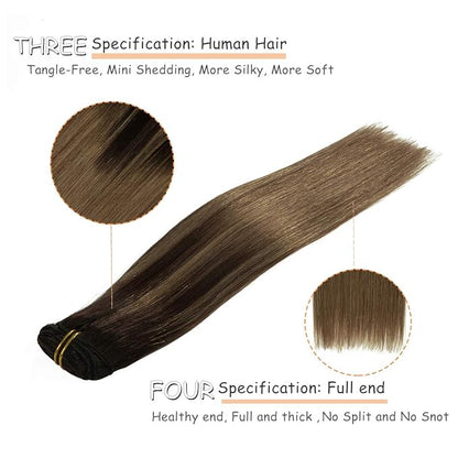 Caliee Clip in Hair Extensions Human Hair 20Inch B2/6 Darkest Brown Fading to Chestnut Brown Hair Long Straight Soft Silky Double Weft 7Pcs 140g Human Hair Extensions Clip in Extensions