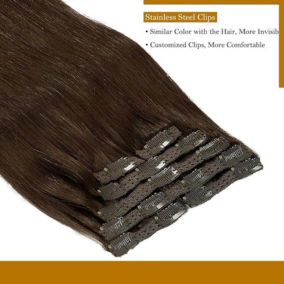 Loxxy 20Inch Clip in Hair Extensions Real Human Hair 140g 7pcs Light Dark Brown Seamless Silky Straight Clip in Hair Extensions Brazilian Remy Human Hair Extensions For Women