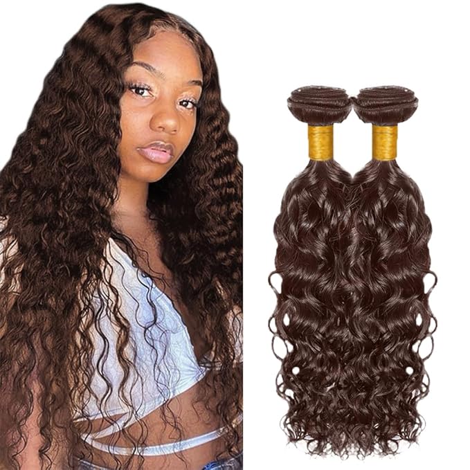 #4 Brown Bundles Human Hair Water Wave Bundles 26 28 Inch Human Hair Weave 2 Bundle Unprocessed Brazilian Virgin Hair Chocolate Water Wave Human Hair Extensions