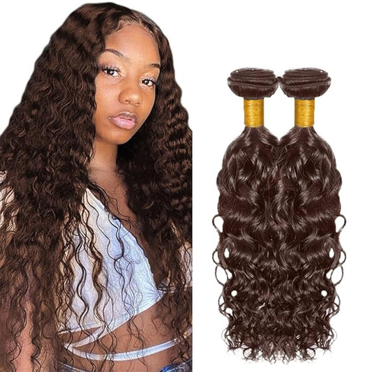 #4 Brown Bundles Human Hair Water Wave Bundles 26 28 Inch Human Hair Weave 2 Bundle Unprocessed Brazilian Virgin Hair Chocolate Water Wave Human Hair Extensions