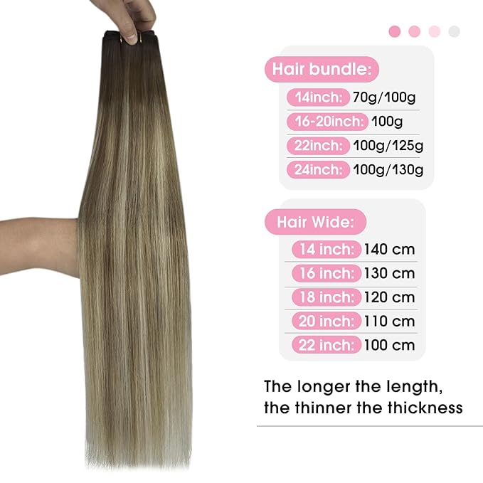 YoungSee Weft Hair Extensions Human Hair Brown Ombre Sew in Extensions Human Hair Dark Brown Ombre Light Brown with Blonde Weft Hair Extensions Real Human Hair 16Inch 100G