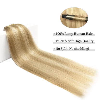 DOORES Hair Extensions Clip in Human Hair, Dark Blonde Highlighted Bleach Blonde 150g 9pcs 14 Inch, Remy Clip in Human Hair Extensions Real Natural Hair Extensions