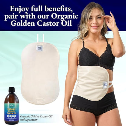 QUEEN OF THE THRONES Castor Oil Pack for Liver (compress) - Heatless, Less-Mess, Reusable - Organic Cotton Flannel, Comfort Fit, Soft Straps & Naturopathic Doctor Designed (Castor Oil sold separately)