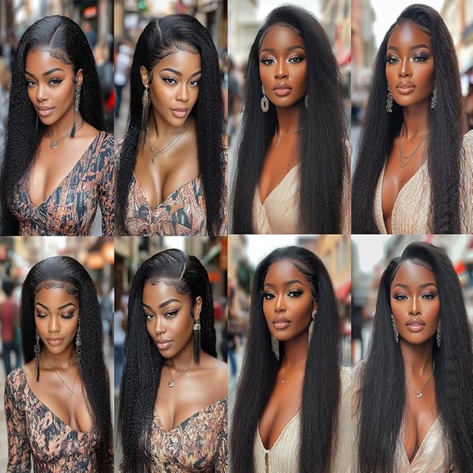 #1B Kinky Straight Bundles Human Hair Natural Color Yaki Straight Bundles Brazilian Human Hair Extensions Soft and Silky for Black Women 20 22 24 Inch