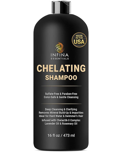 Chelating Hard Water Shampoo with Chelactik-3 & Rosemary Oil - Color Safe Metal Detox Shampoo for Build-Up & Swimmers Hair - 16 fl oz