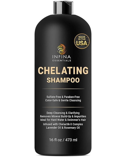 Chelating Hard Water Shampoo with Chelactik-3 & Rosemary Oil - Color Safe Metal Detox Shampoo for Build-Up & Swimmers Hair - 16 fl oz