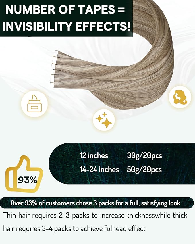 RUNATURE Tape in Extensions Human Hair Grey Blonde Highlight 24 Inch Tape in Hair Extensions Human Hair for Long Hair, Silky Soft Remy Natural Hair, Double Sided Real Tape Ins 50g 20pcs
