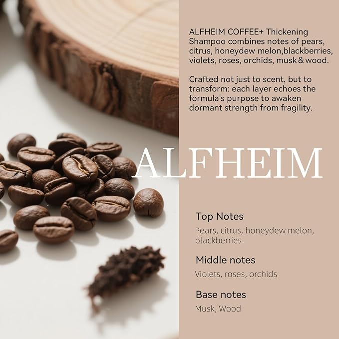 Alfheim Coffee+ Thickening Shampoo | Caffeine, Biotin & Niacinamide for Hair Growth & Strength | Volumizing & Hydrating Formula for Thinning & Fine Hair | Sulfate-Free, Color-Safe -18oz