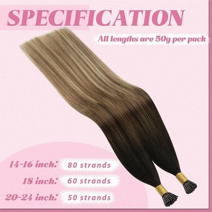 YoungSee I Tips Hair Extensions Balayage Itips Hair Extensions Human Hair Dark Brown Ombre Blonde with Brown Tip Hair Extension for Women Real Hair 16 Inch Pre Bonded Hair Extension for Girl 80s 50g