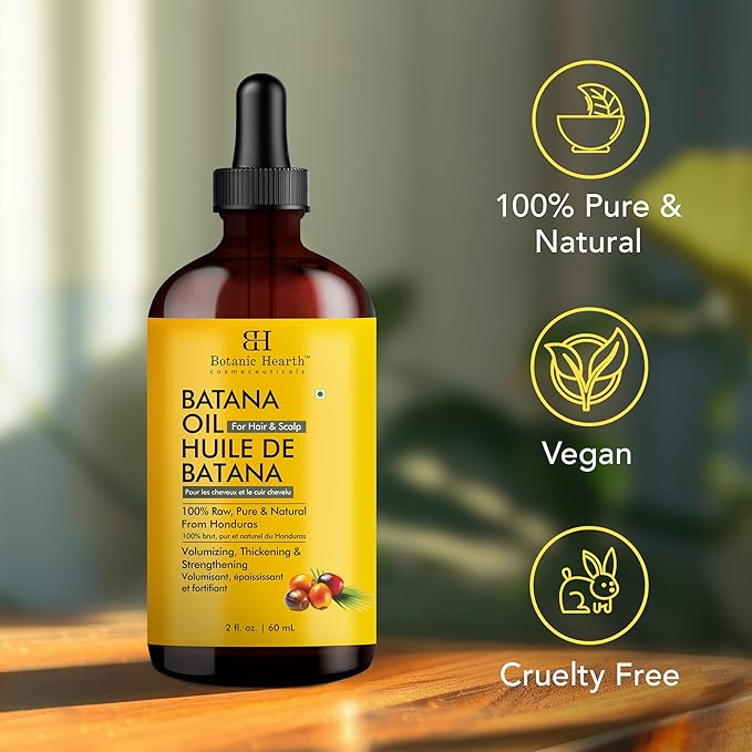 Botanic Hearth Dr Sebi Batana Oil for Hair Growth- Weightless(Glass bottle 2 fl oz) | 100% Pure & Unrefined Oils from Honduras, Lightweight Summer Hair Oil for Strengthening & Volumizing