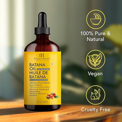 Botanic Hearth Dr Sebi Batana Oil for Hair Growth- Weightless(Glass bottle 2 fl oz) | 100% Pure & Unrefined Oils from Honduras, Lightweight Summer Hair Oil for Strengthening & Volumizing