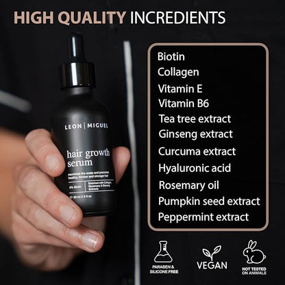 Hair Growth Serum, 60ml - Unisex Hair Serum for Hair Growth with 5% Biotin, Ginseng & Rosemary Extracts, Scalp Serum for Hair Growth, Vegan, Paraben-Free, Daily Use, All Hair Types