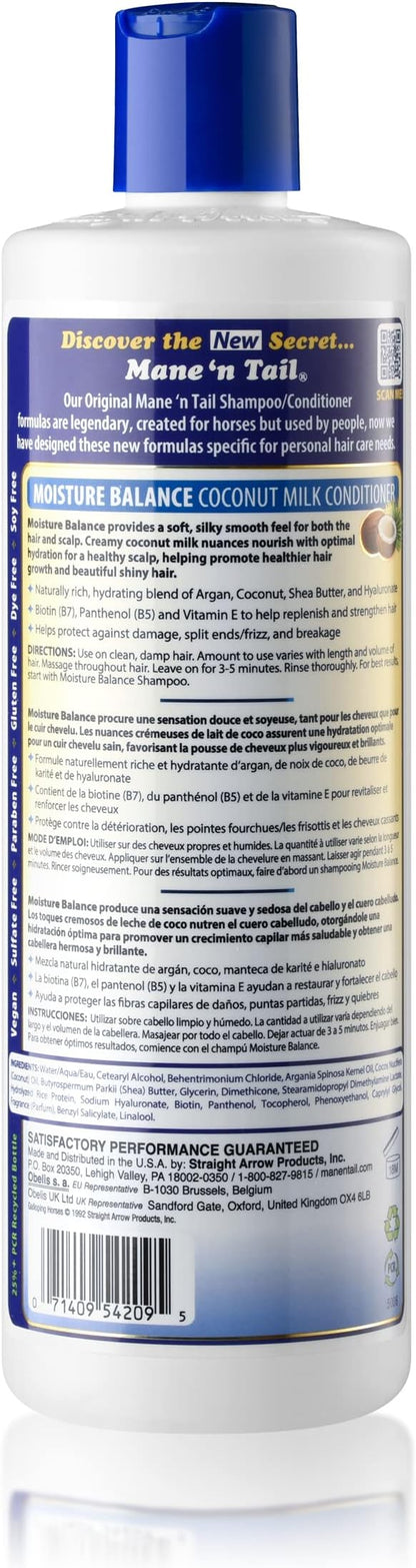 Mane 'n Tail Moisture Balance Shampoo & Conditioner with Coconut Milk & Biotin (20 Oz Each) | Sulfate-Free, Paraben-Free, Vegan Formula for Hydrated Hair & Scalp