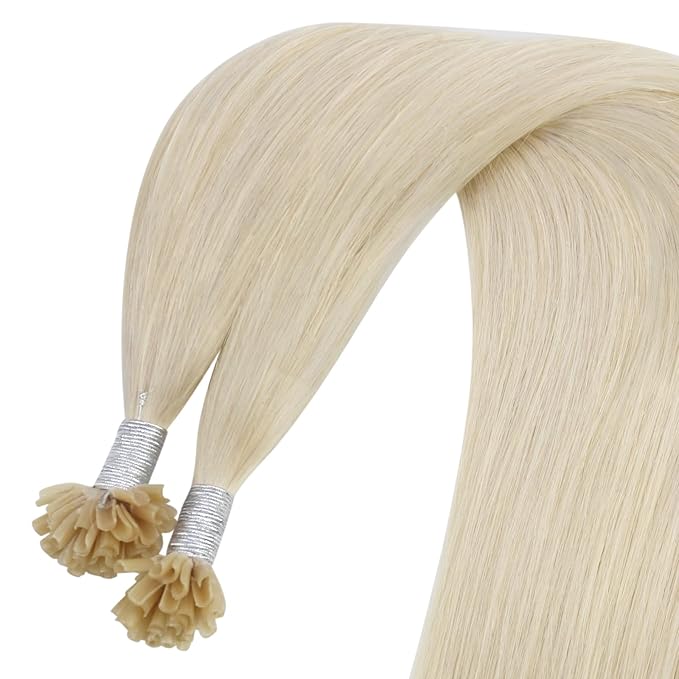 YoungSee U Tips Hair Extensions Real Human Hair Blonde U Tip Real Hair Extensions Platinum Blonde Hot Fusion Hair Extensions Human Hair Blonde K Tip Hair Extensions Human Hair for Women 16In 1G/S 50G