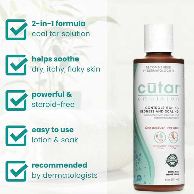 Emulsion Cream - Coal Tar Lotion for Relief from Eczema, Psoriasis, and Dermatitis - Helps Soothe Itchy Flaky Skin, Redness, Dryness, and Inflammation
