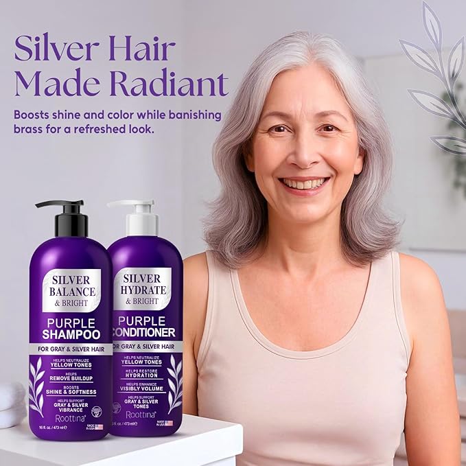 Sulfate Free Brass Toning Purple Shampoo and Conditioner Set for Gray, Blonde, Silver & White Hair – Neutralizes Brassy Tones, Boosts Brightness, Protects Color, Made in USA, 16 fl oz Each