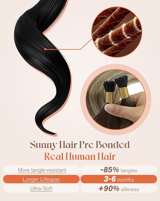Sunny Hair I Tip Hair Extensions Human Hair Straight I Tip Hair Extensions Brown Ombre Golden Brown Mix Blonde Itip Human Hair Extensions for Women 20inch 50g