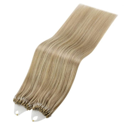 YoungSee Microlink Hair Extensions Human Hair Golden Blonde Mix Blonde Highlight Micro Bead Hair Extensions Real Human Hair for Women 22In 50g 50s Bead Hair Extension Long Lasting Hair Extension