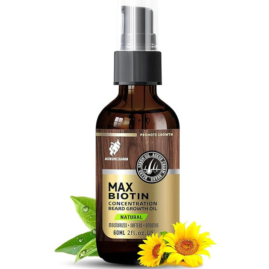 Beard Growth Oil for Men – Natural Biotin Beard Oil with Castor, Vitamin B5 & Grape Seed to Soften, Nourish & Thicken Facial Hair – Conditioning, Moisturizing Grooming Oil, 2oz Gift for Men, Unscented