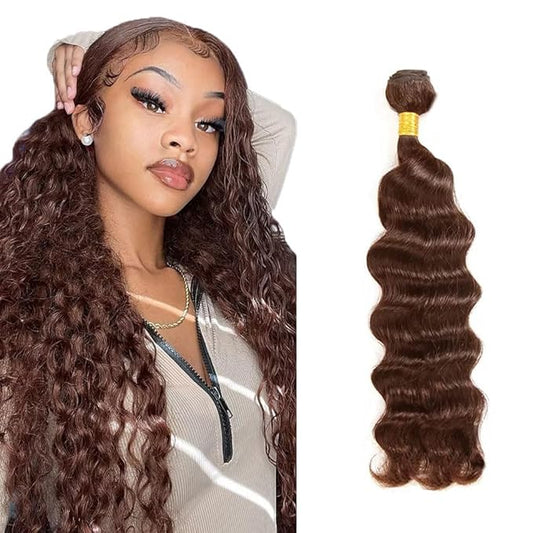 Color 4 Human Hair Bundles Chocolate Brown Deep Wave Bundles Niegmeag Unprocessed Peruvian Virgin Remy Hair Single Bundle 24 Inch Double Weft Hair Weave