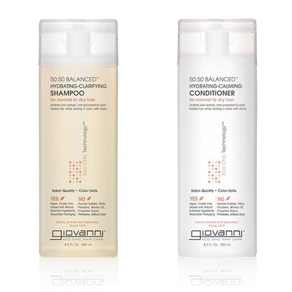 Giovanni 50:50 Balanced Shampoo and Conditioner Set - Clarifying Shampoo for Women & Men, Cleansing for Damaged, Frizzy Hair, Moisturizing Conditioner for Soft, Smooth Hair - 8.5 Fl Oz Each (1 Set)
