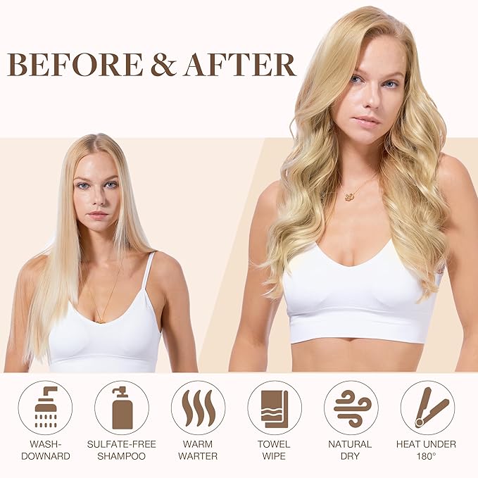 GOO GOO Sew in Hair Extensions Real Human Hair, Weft Hair Extensions Human Hair, 16/22 Light Blonde Highlighted Golden Blonde 18inch 100g, Weft Bundles Straight Silky Remy Hair
