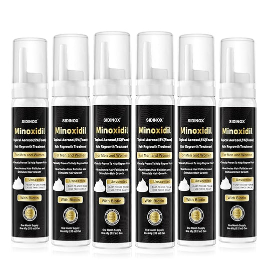 5% Minoxidil Foam for Men & Women - Hair Growth Treatment with Biotin, Non-Greasy Fast Absorbing Foam for Thinning Hair, Regrow Fuller Thicker Hair & Beard, 6 Month Supply (6 x 2.12 oz)