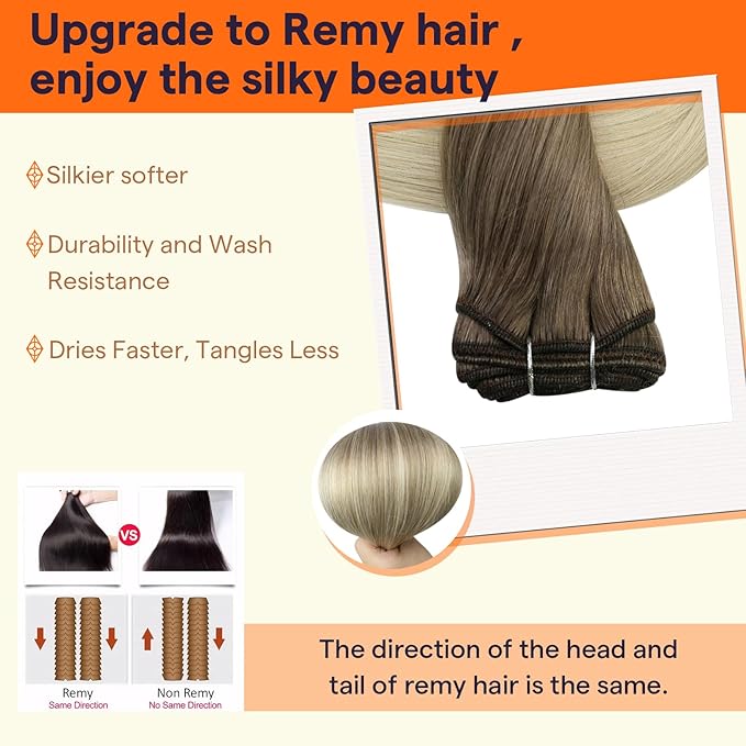 Full Shine Human Hair Weft Extensions Sew In Hair Extensions Real Human Hair Remy Weft Extensions Soft Hair For Women 14 Inch Balayage Brown To Platinum Blonde Hair Bundles 100G