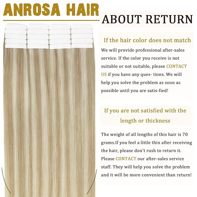 Anrosa 22 Inch Tape in Hair Extensions Human Hair Silky Blonde Human Hair Extensions Double Sided Tape Extensions Human Hair Semless Ash Blonde Highlighted Bleach Blonde 50g/20pcs