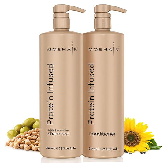 MOEHAIR Protein Infused Shampoo and Conditioner Set for Dry & Damaged Hair | Strengthens Hair Fiber | Sulfate & Paraben Free | Adds Shine, Softens & Hydrates Hair (32 Fl Oz)