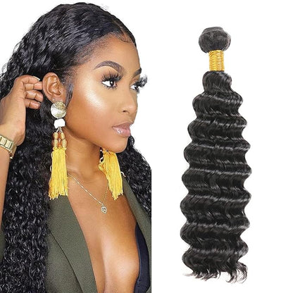 #1B Human Hair Bundles Deep Wave Bundles 22 Inch Unprocessed Brazilian Virgin Hair Weave 1 Bundle 50 Grams Per Bundle Natural Color Bundle Human Hair Extensions