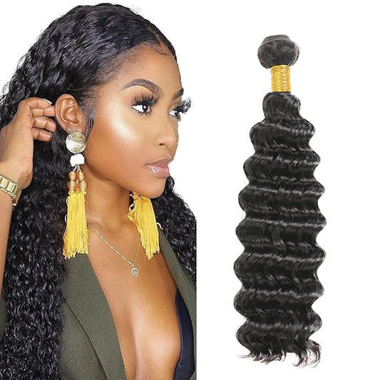 #1B Human Hair Bundles Deep Wave Bundles 22 Inch Unprocessed Brazilian Virgin Hair Weave 1 Bundle 50 Grams Per Bundle Natural Color Bundle Human Hair Extensions